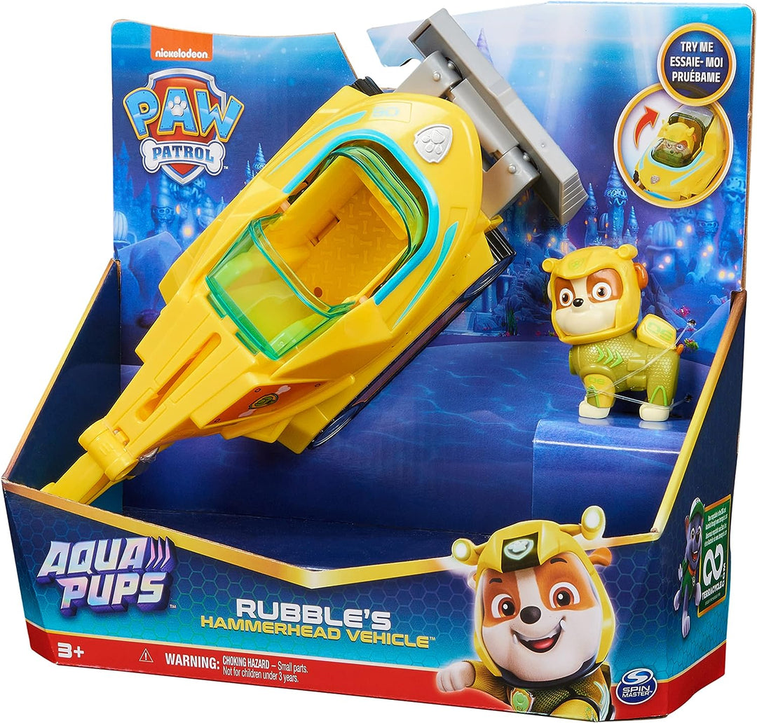 Paw Patrol Aqua Pups Rubble Transforming Hammerhead Shark Vehicle with Collectible Action Figure