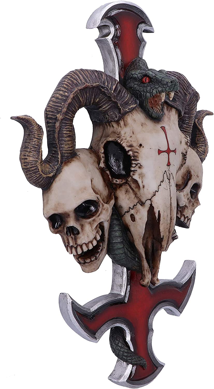 Nemesis Now James Ryman Devils Ram's Skull Petrine Cross Wall Plaque, Red, 30.5c