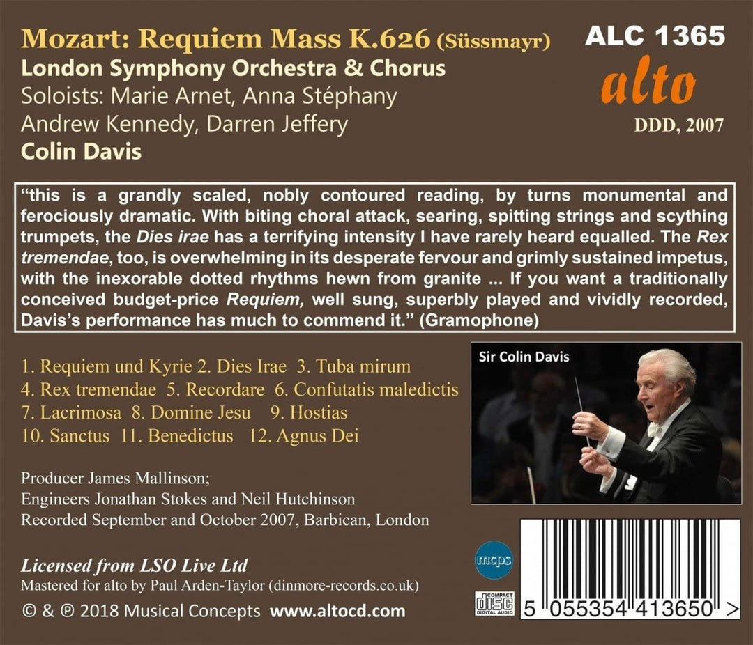 COLIN DAVIS - Mozart: Requiem Mass [Audio CD]