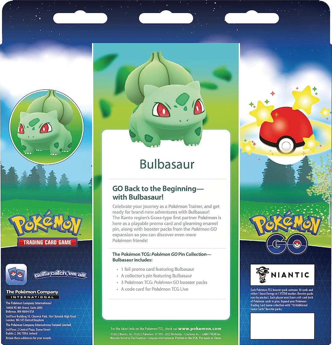 Pokemon TCG: Pokemon GO Pin Collection – Bulbasaur (1 Foil Promo Card, 1 Collector’s Pin & 3 Booster Packs