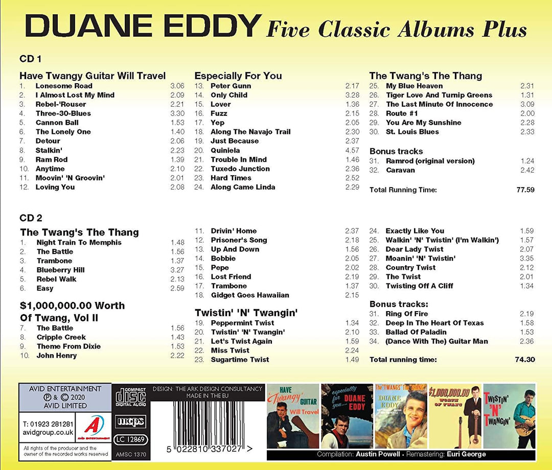 Duane Eddy - Five Classic Albums Plus (Have Twangy Guitar Will Travel / Especially For You / The Twang's The Thang / $1,000,000 Worth Of Twang Vol II / Twistin' N' Twangin') [Audio CD]