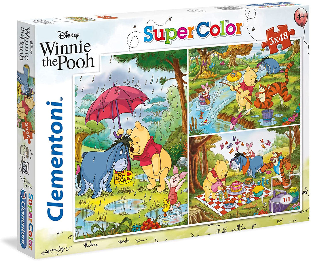 Clementoni - 25232 - Puzzle Supercolor pour enfants - Winnie L&#39;Ourson-3x48 Pièces Disney