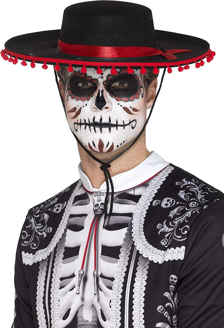 Smiffys Day of the Dead Senor Hat, Black & Red, Adult Costume Accessory (48173)