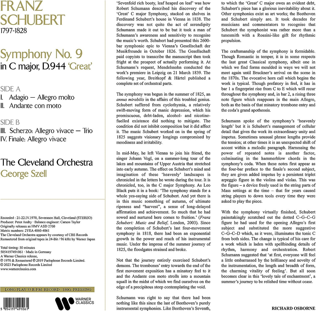 George Szell & Cleveland Orchestra - Schubert: Symphony No. 9 "Great" [VINYL]