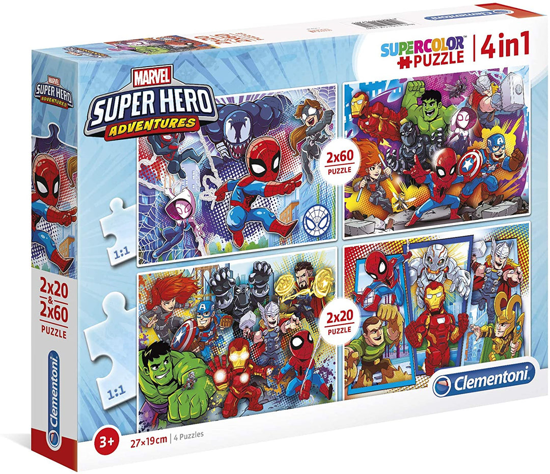 Clementoni - 24769 - Supercolor Puzzle - Marvel Superhero - 2 x 20 + 2 x 60 pieces - Made in Italy - jigsaw puzzle children age 3+