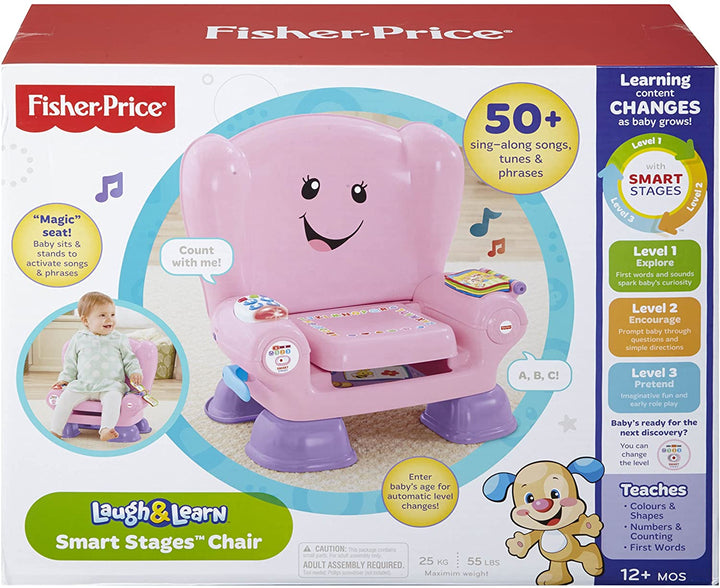 Fisher Price CFD39 Smart Stages Pink Chair Activity Chair Toy for 1 Year Old with Sounds Music and Phrases