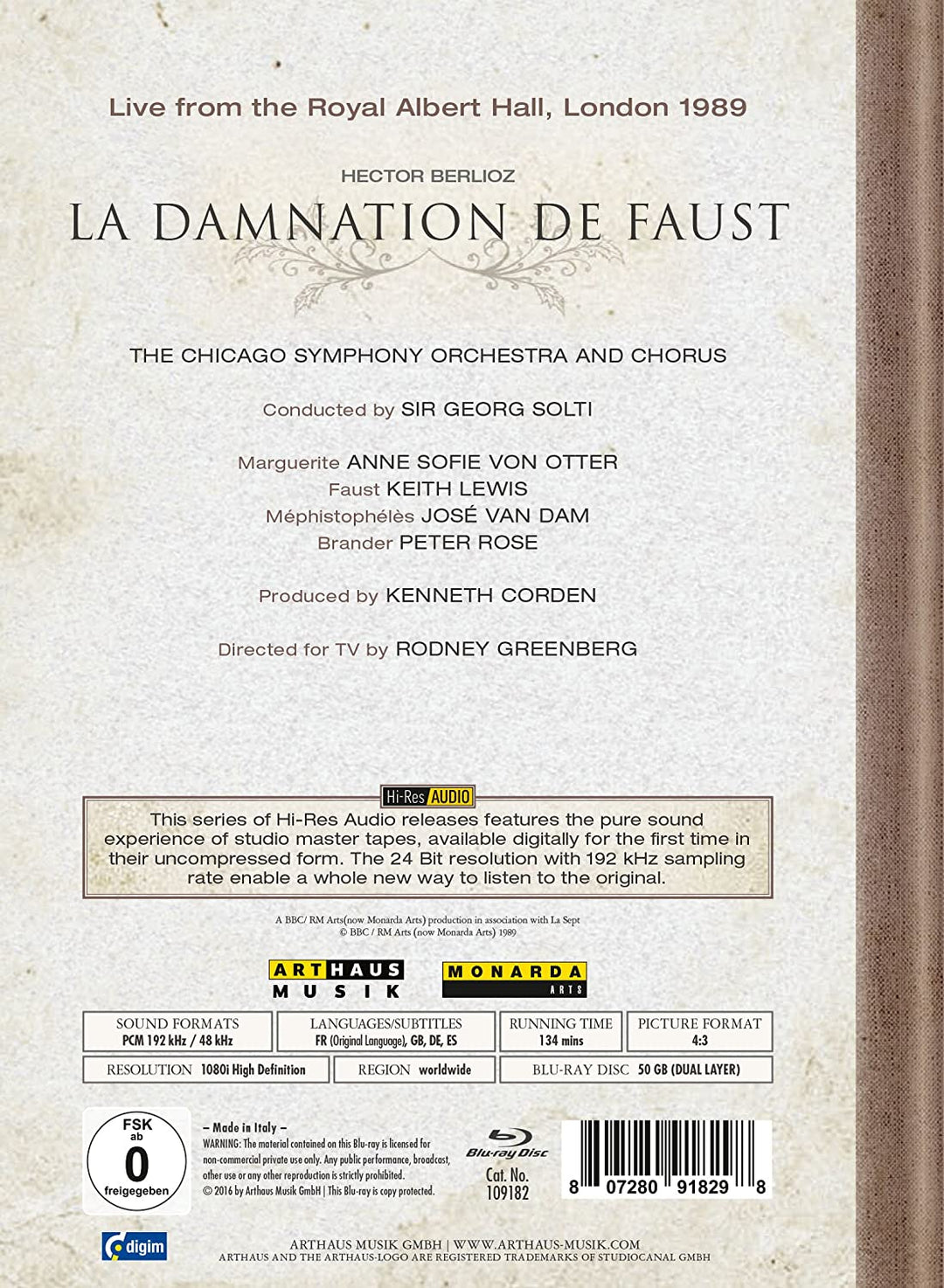 La Damnation De Faust: Chicago Symphony (Solti) [1989] [Region A & B & C] [2016] - [Blu-ray]