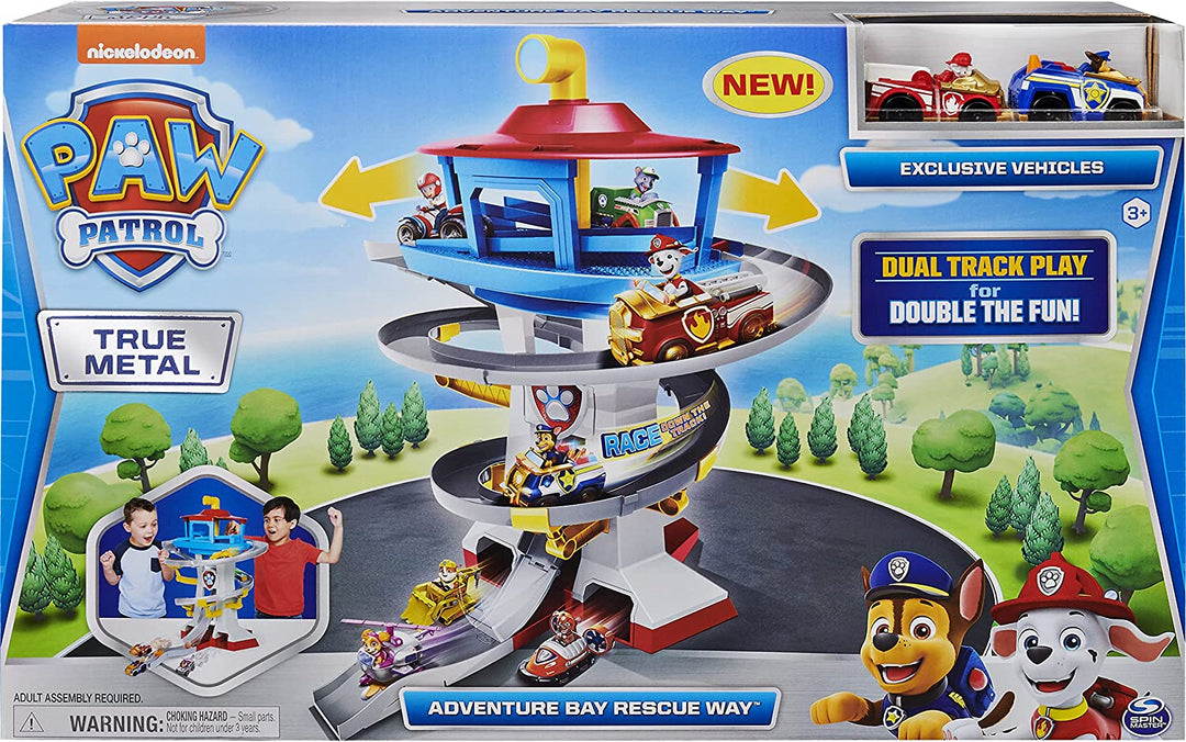 PAW Patrol True Metal Adventure Bay Rescue Way Playset with 2 Exclusive Vehicles, 1:55 Scale