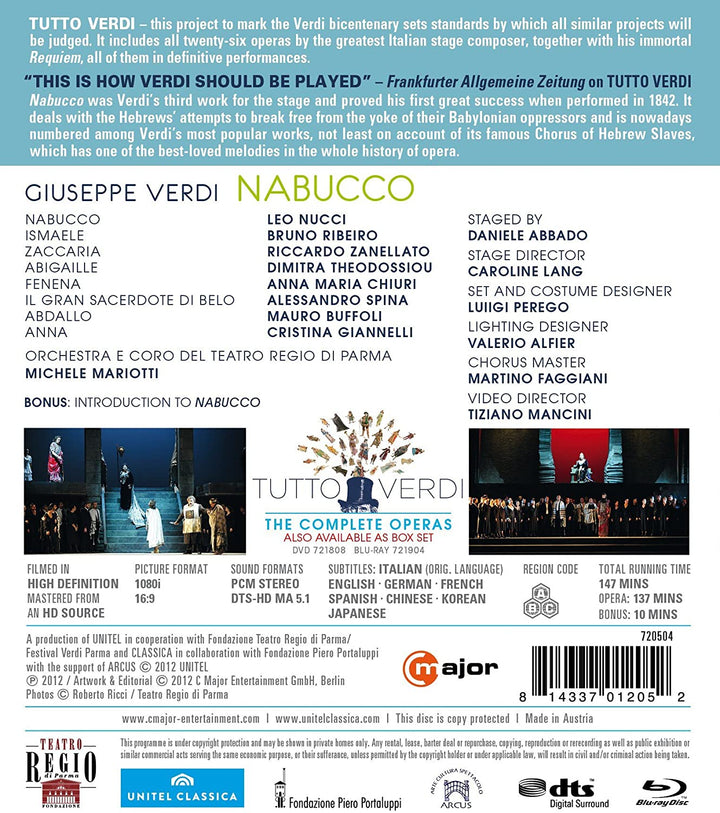 Verdi: Nabucco (Abbado 2009) (Nucci/ Ribeiro/ Surian/ Theodossiou/ Chiuri/ Orchestra e Coro del Teatro Regio di Parma/ Michele Mariotti/ Daniele Abbado) (C Major: 720504) [2012] - dRAMA [DVD]
