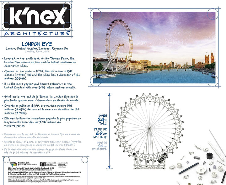 K'NEX 15237 Architecture London Eye Building Set, Educational Toys for Kids, 1856 Piece Stem Learning Kit, Engineering for Kids, Building Construction Toys for Boys and Girls Aged 9 Years +
