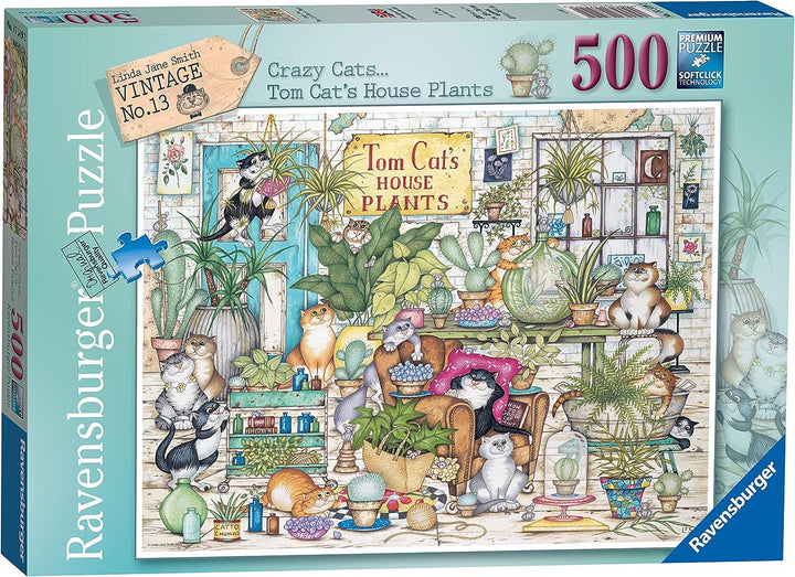 Ravensburger Crazy Cats - Tom Cat’s House Plants 500 Piece Jigsaw Puzzle for Adults and Kids