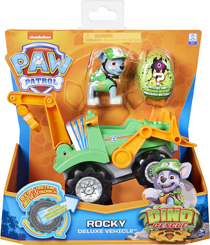 PAW Patrol, Dino Rescue Rocky’s Deluxe Rev Up Vehicle with Mystery Dinosaur Figure