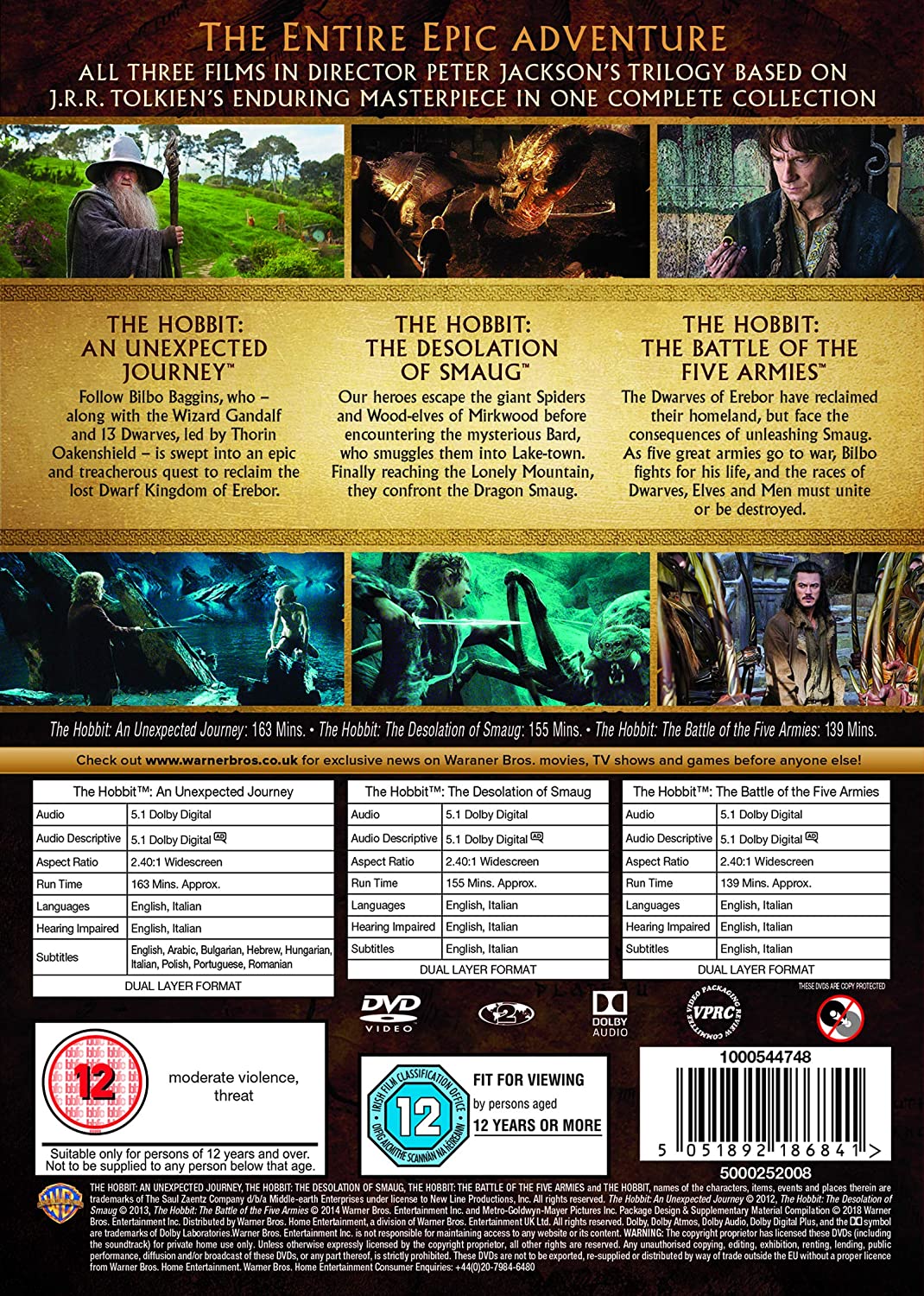 The Hobbit Trilogy -  Fantasy/Adventure [DVD]