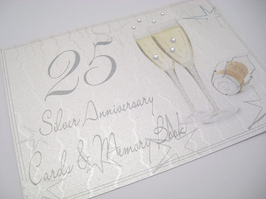 Carte et livre de souvenirs du 25e anniversaire de l'argenterie Verres à champagne