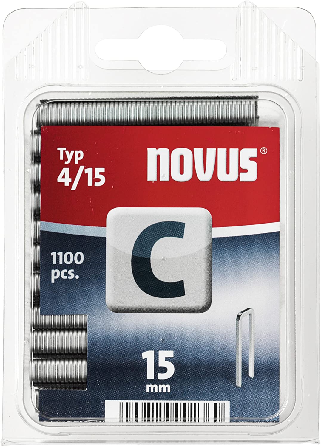 Novus C 4/4 Narrow Crown Staples, Blister Packed with 1100 Brackets 12, Ideal Book Middle for Attaching Woods and and MDF Panels, 042-0390