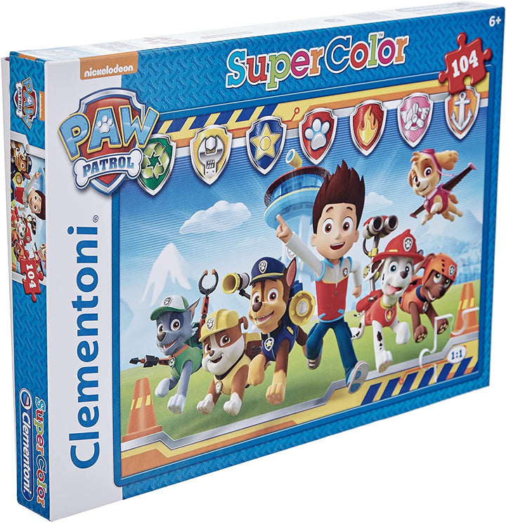 Clementoni 27945 Paw Patrol Supercolor Patrol-104 Pieces-Jigsaw Kids Age 6-Made in Italy, Cartoon Puzzles, Multicoloured, 104 Pezzi