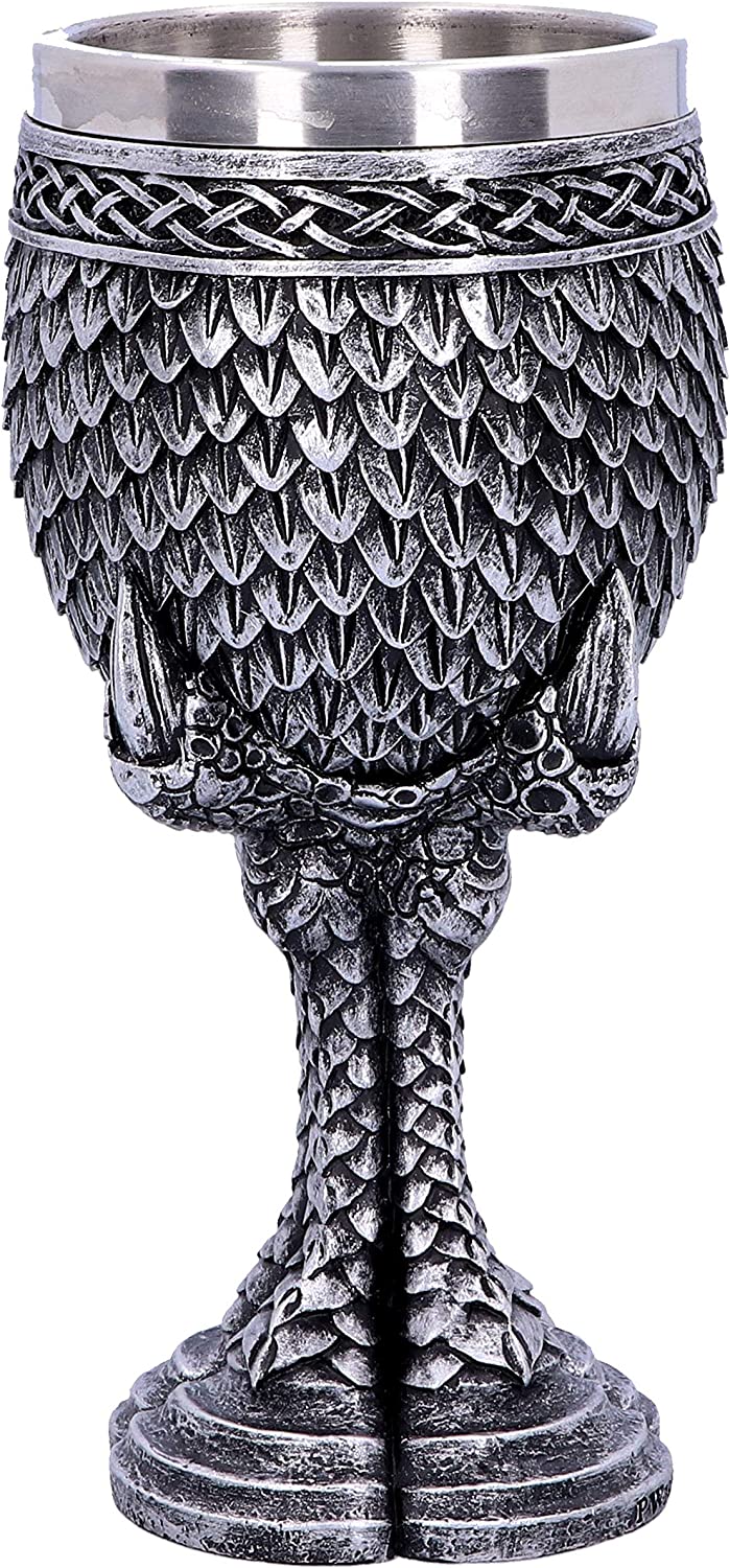Nemesis Now U4708P9 Grey Scale Dragon Claw Goblet 16.7cm, Resin w. Stainless Ste