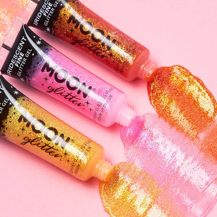 Iridescent Fine Face & Body Glitter Gel by Moon Glitter - Orange - Cosmetic Festival Glitter Face Paint for Face, Body, Hair, Nails - 12ml