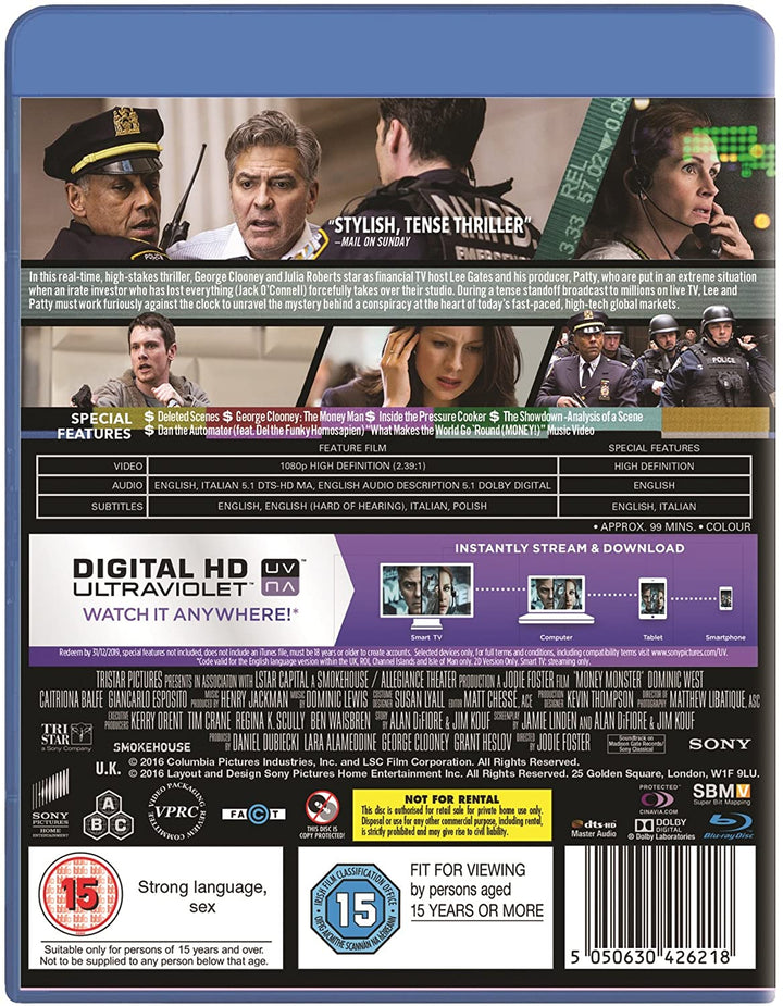 Money Monster [2016] [Region Free] - Thriller/Drama [Blu-Ray]