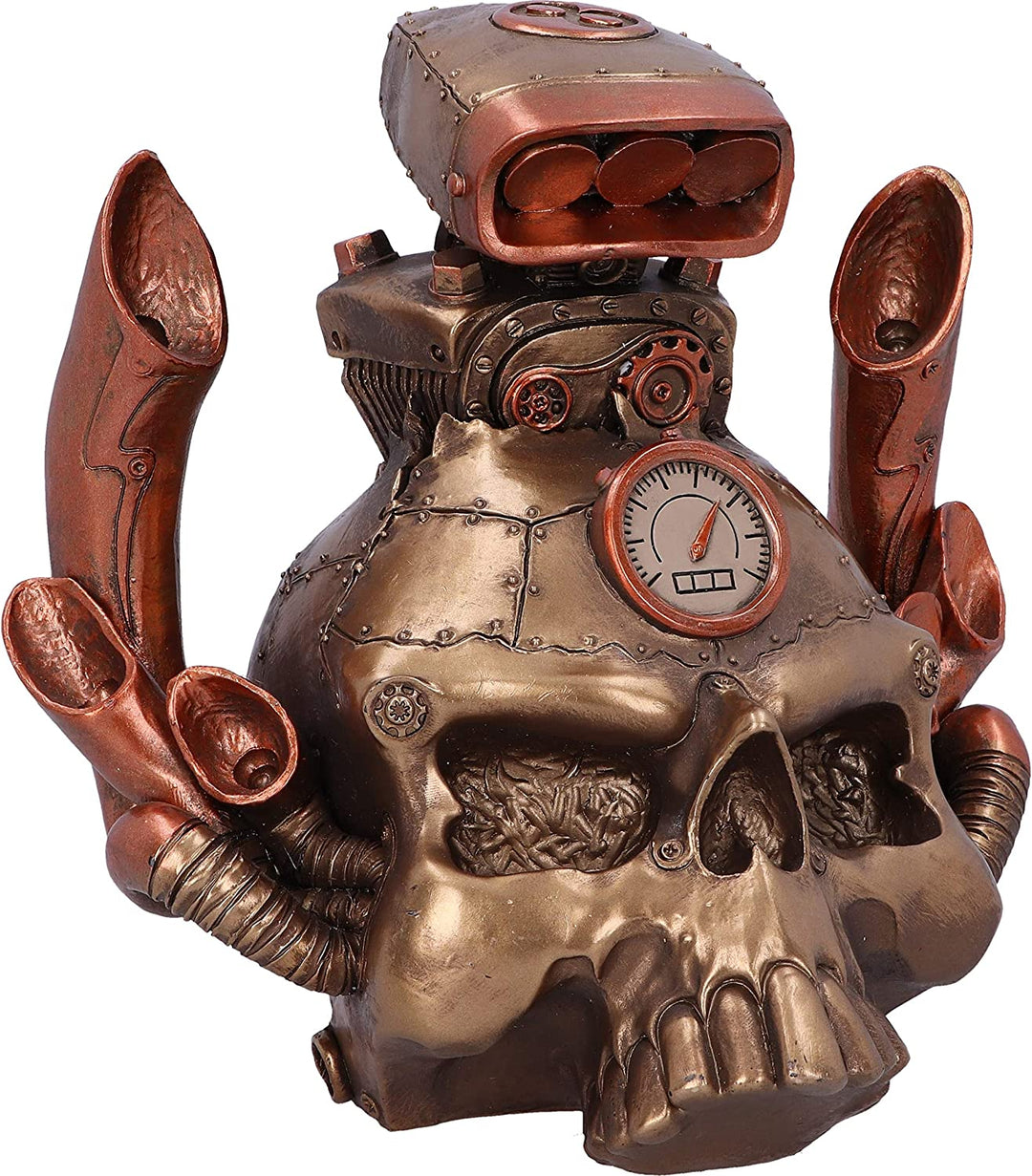 Nemesis Now Petrol Head 18cm Motor Engine Steampunk Skull Figurine, Bronze