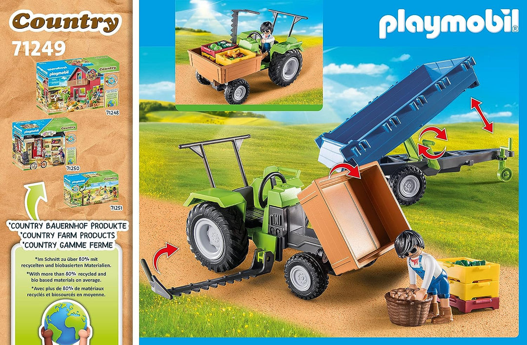 Playmobil Country 71249 Harvester Tractor with Harvesting Trailer, Farm Animal Play Sets