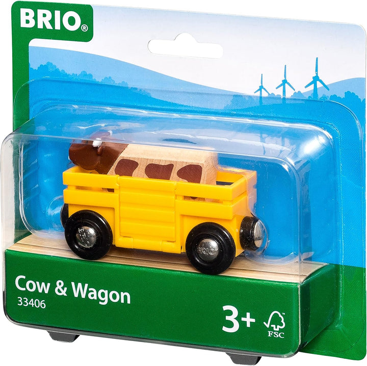 BRIO World Farm Cow & Wagon Train for Kids Age 3 Years Up - Compatible with all BRIO Railway Sets & Accessories