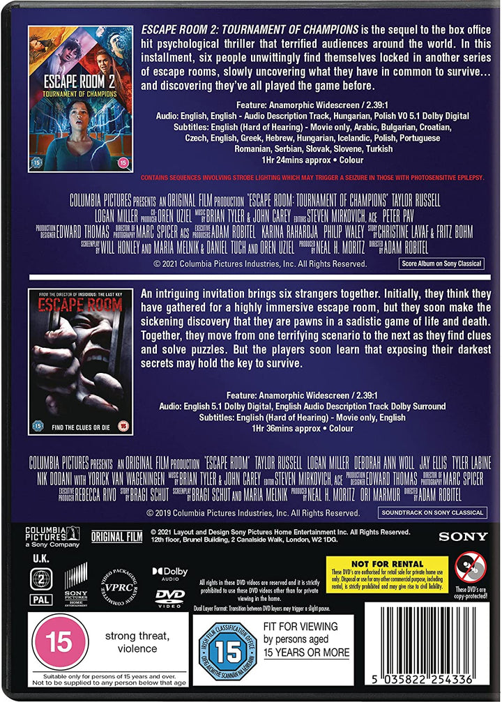 Escape Room 1&2 - Thriller/Psychological horror [DVD]
