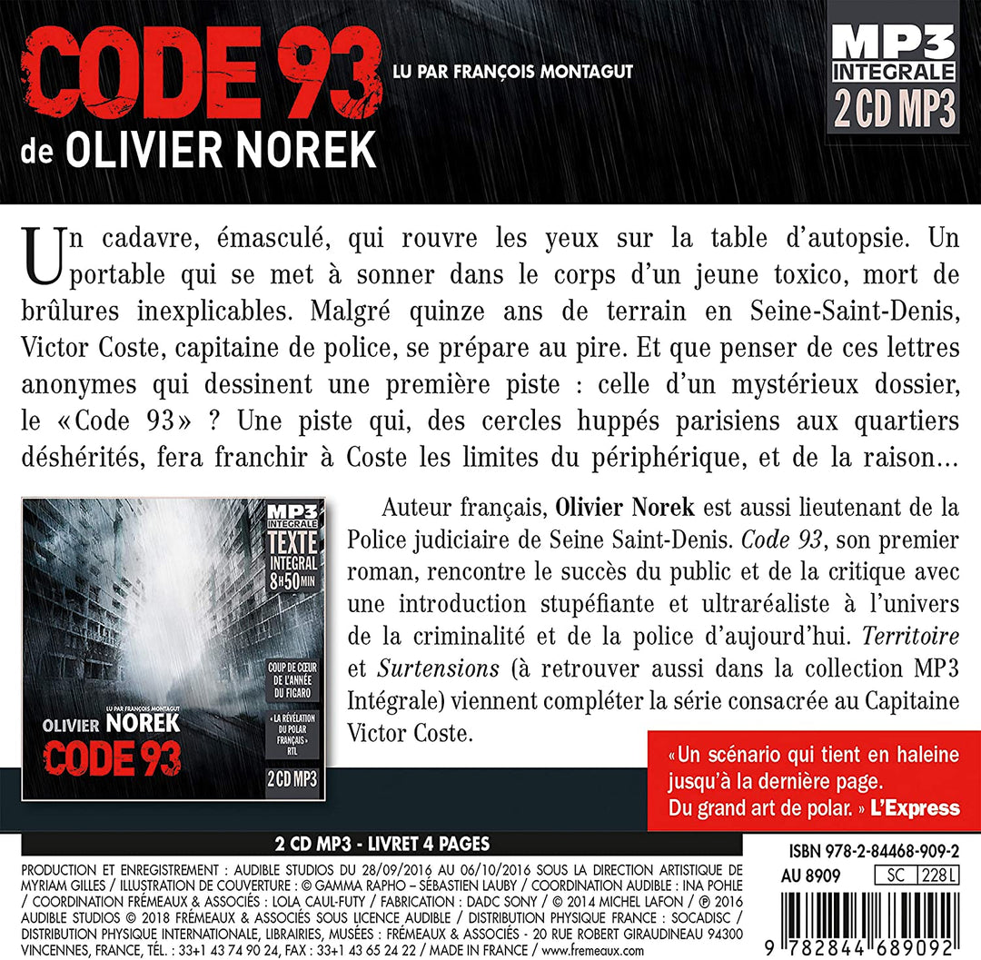 Olivier Norek - Code 93 (Integrale Mp3), Lu Par François Montagut [Audio CD]