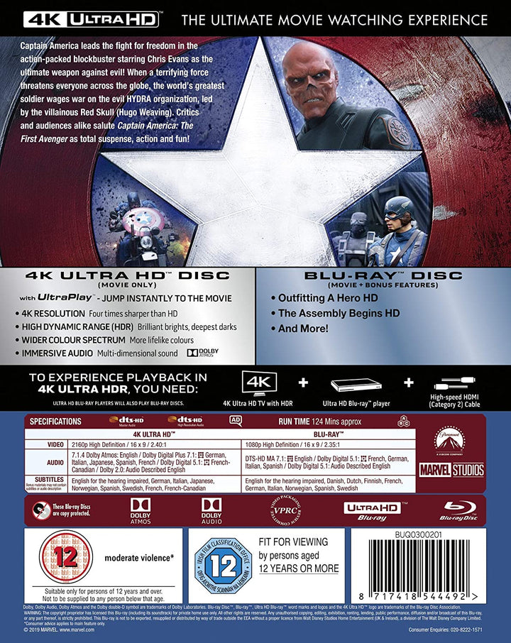 Marvel Studios Captain America: The First Avenger - Action/Adventure [Blu-Ray]