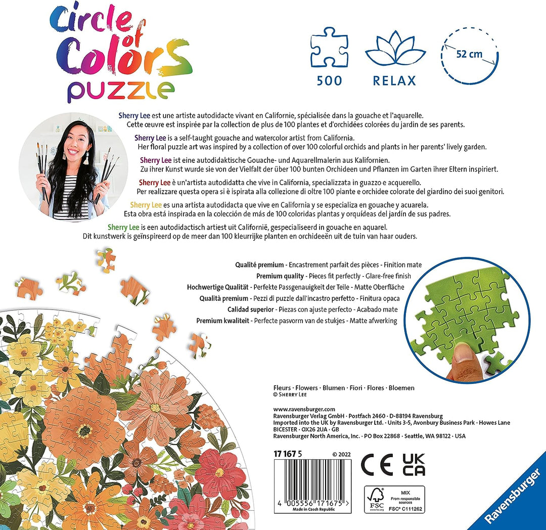 Ravensburger 17167 Circle of Colours-Flowers 500 Piece Jigsaw Puzzle for Adults and Kids