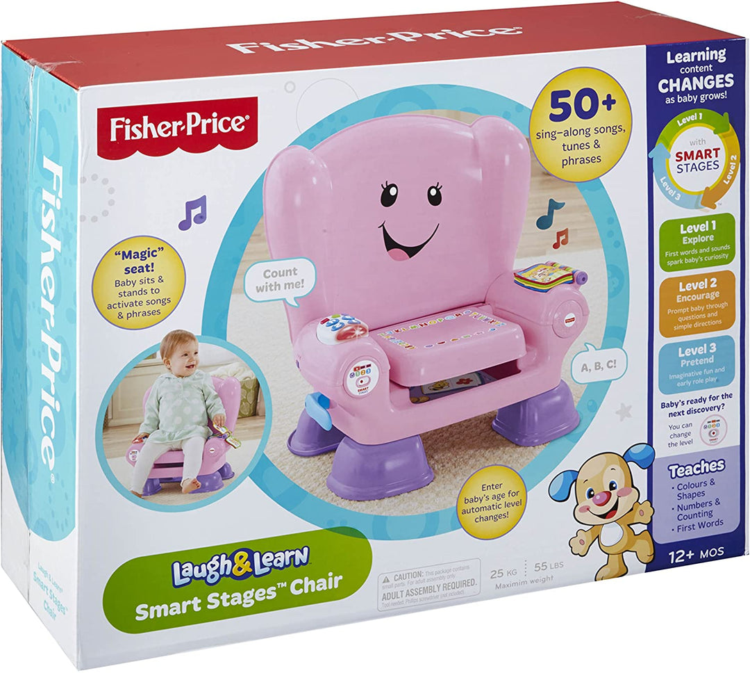 Fisher Price CFD39 Smart Stages Pink Chair Activity Chair Toy for 1 Year Old with Sounds Music and Phrases
