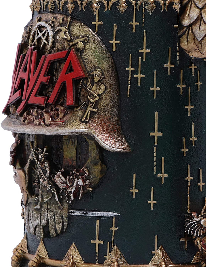 Nemesis Now Officially Licensed Slayer Eagle Helmet Skull Logo Tankard, Stainless Steel, Gold, 16.5cm
