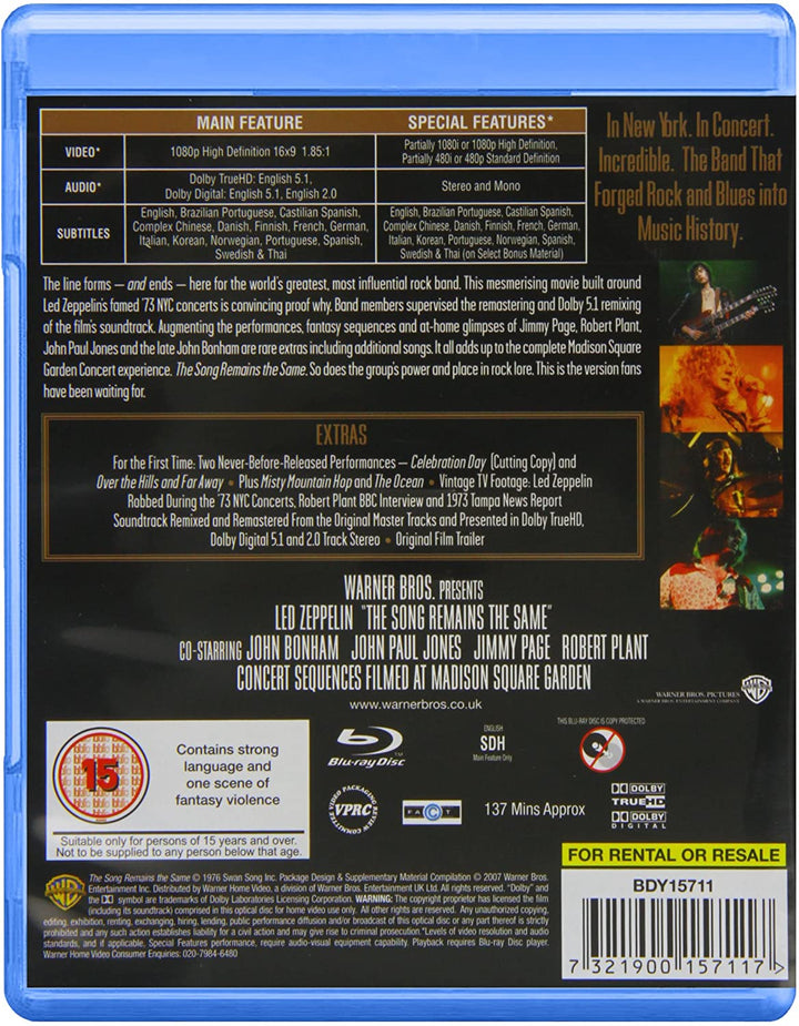 Led Zeppelin: The Song Remains The Same [1976] [Region Free] - Documentary/Musical [Blu-ray]