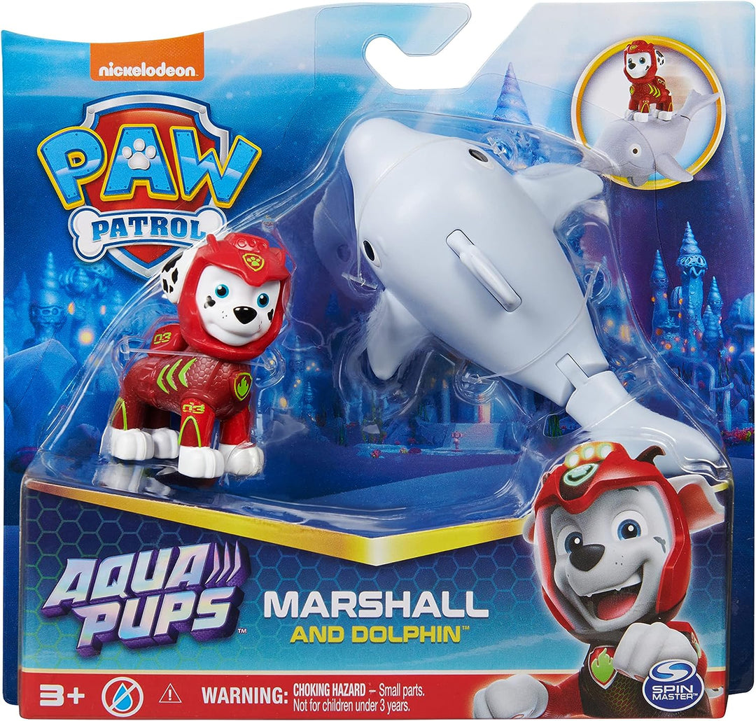 Paw Patrol, Aqua Pups Marshall and Dolphin Action Figures Set, Kids’ Toys