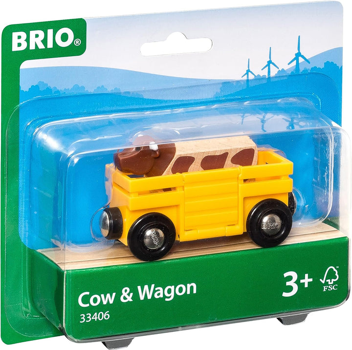 BRIO World Farm Cow & Wagon Train for Kids Age 3 Years Up - Compatible with all BRIO Railway Sets & Accessories