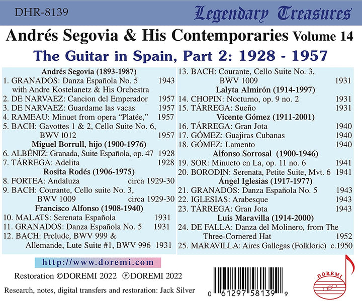 The Guitar In Spain Part 2 [Andrés Segovia; Francisco Alfonso; Vicente Gómez; Ángel Iglesias; Luis Maravilla] [Doremi: DHR-8139] [Audio CD]