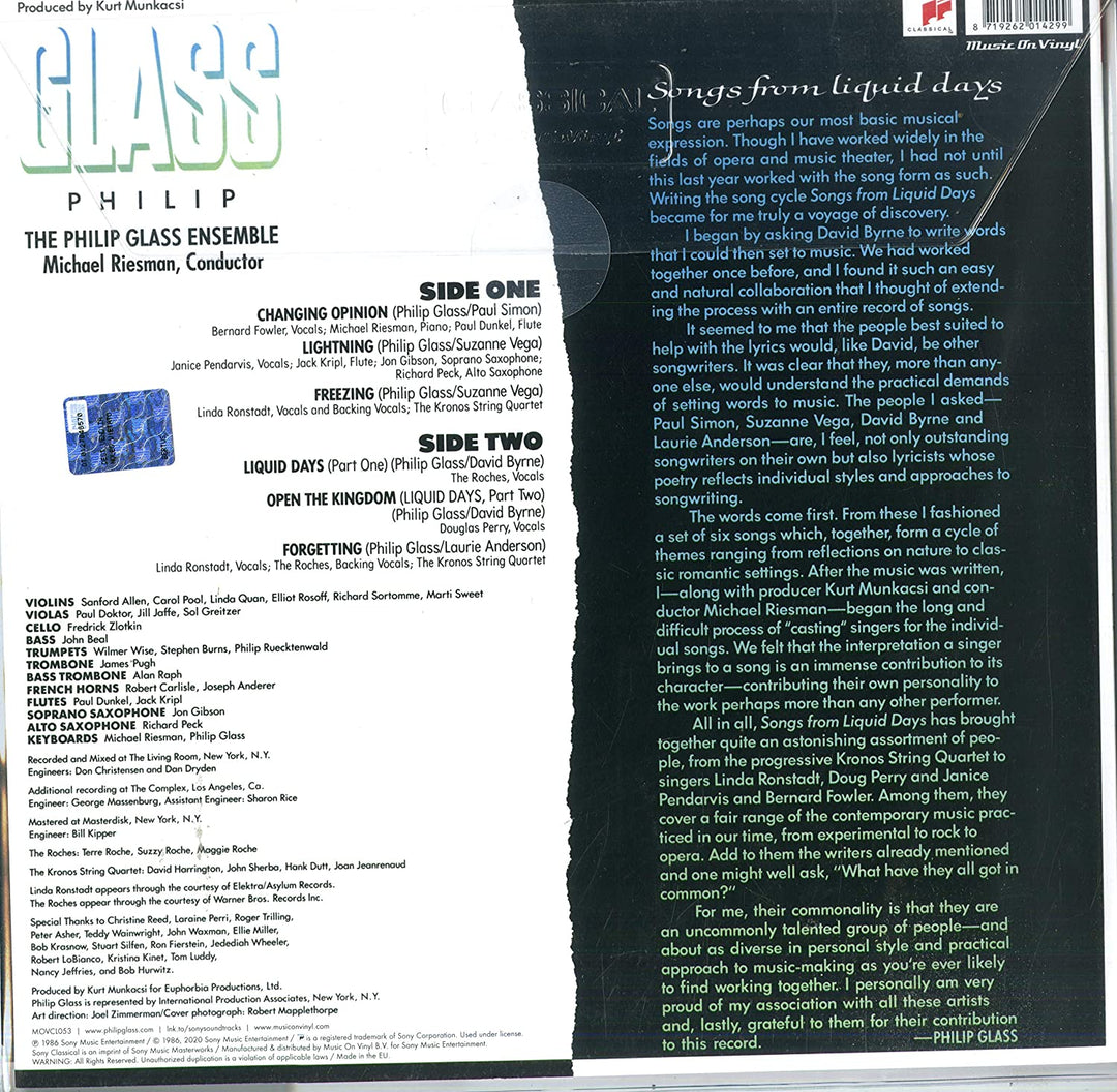Philip Glass - Songs From Liquid Days (Deluxe sleeve) [Vinyl]