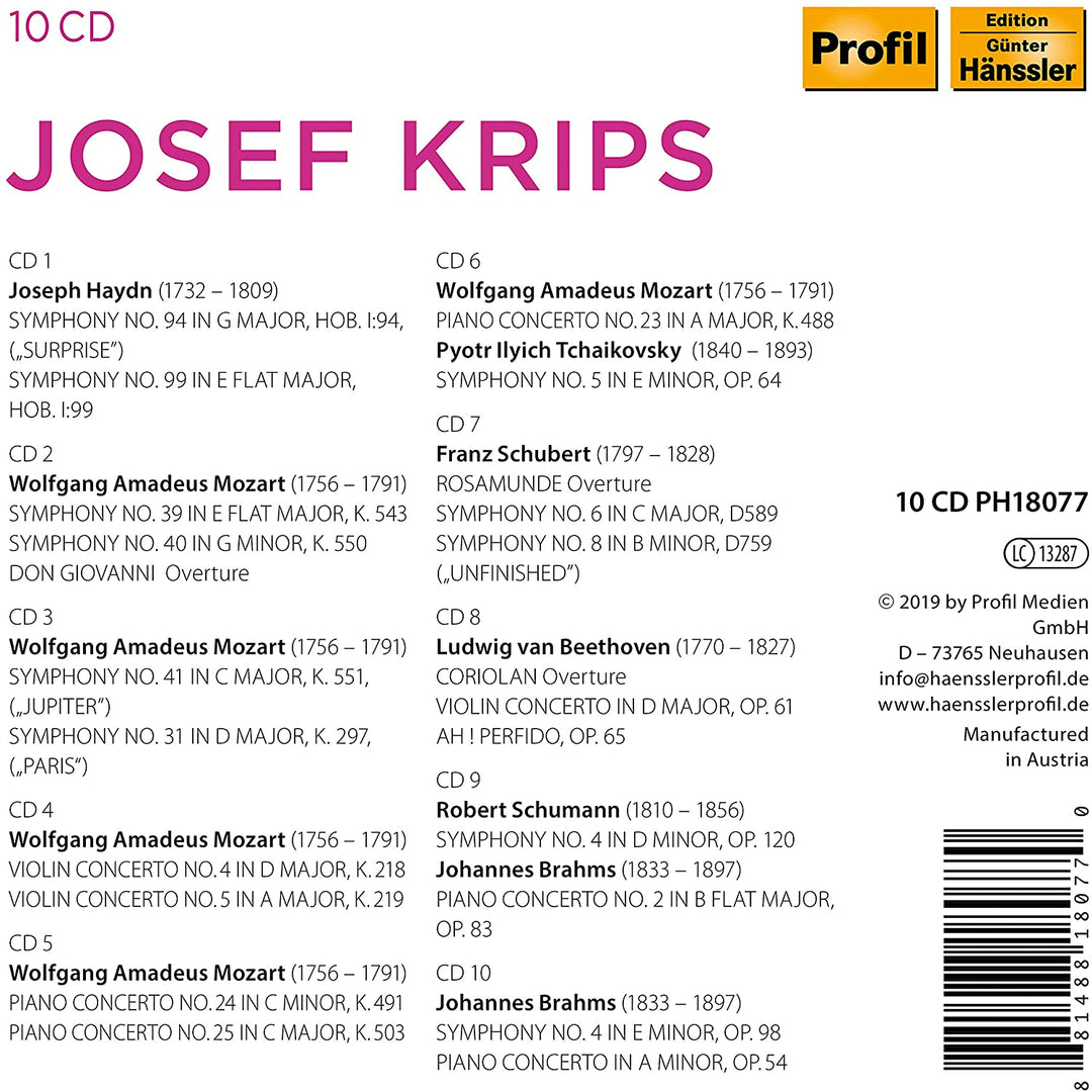 Josef Krips - Josep Krips [Josef Krips] [Profil: PH18077] [Audio CD]