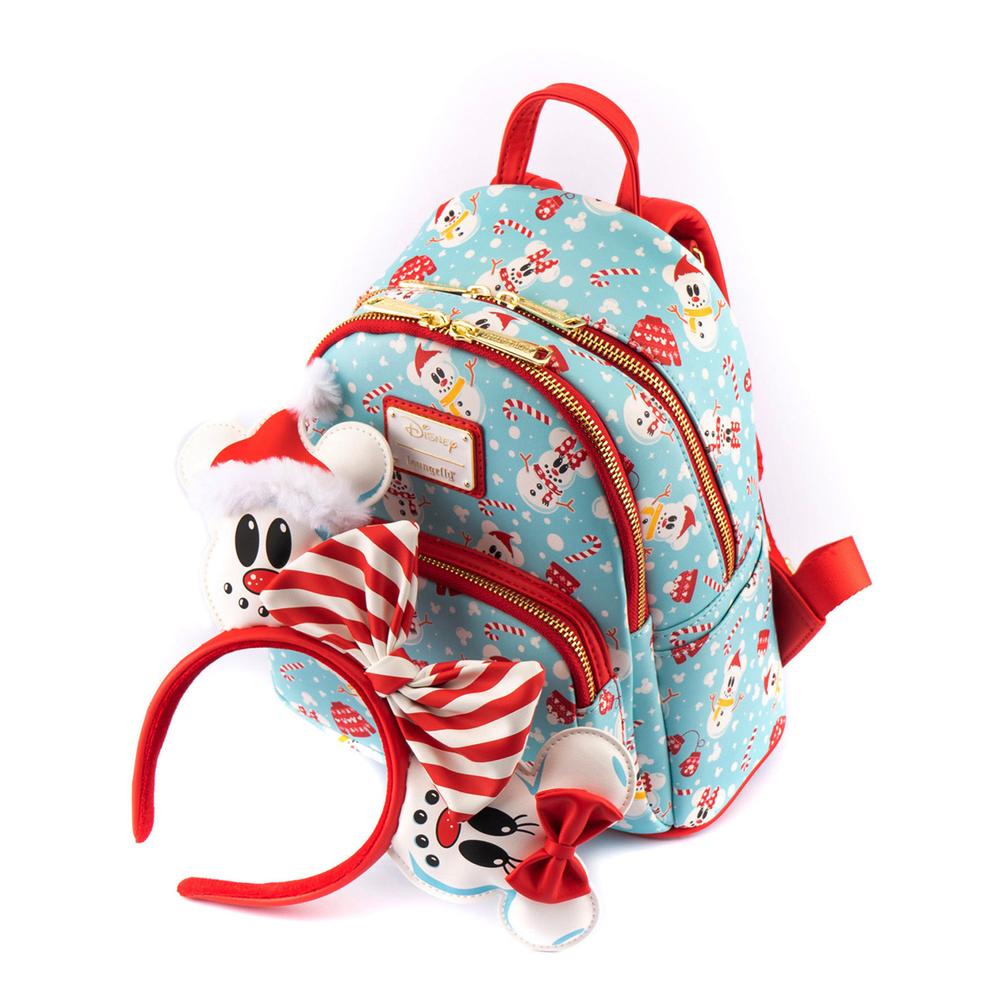 Loungefly Disney Christmas Mickey and Minnie Snowman AOP Mini Backpack and Headband Set