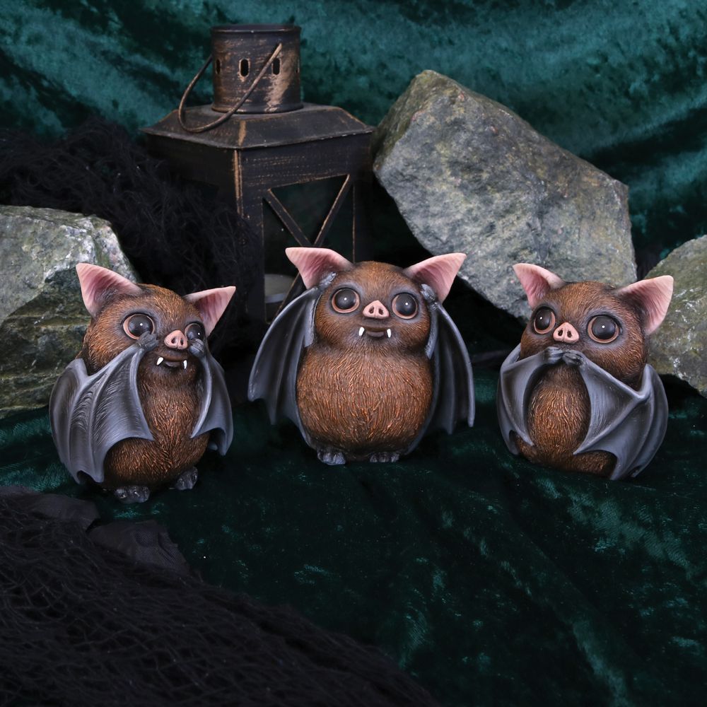 Nemesis Now B4473N9 Three Wise Bats 8.5cm Figurines, Brown