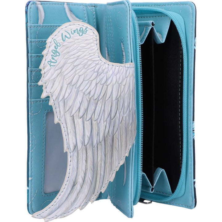 Nemesis Now Angel Wings White Feather Embossed Purse, Blue, 18.5cm