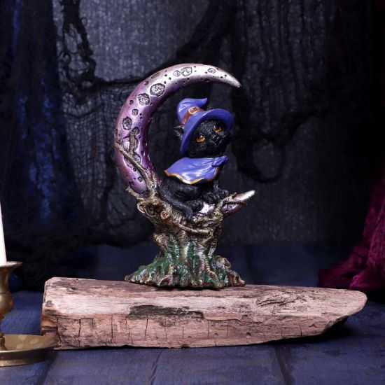 Nemesis Now Grimalkin Witches Familiar Black Cat and Crescent Moon Figurine, 18.